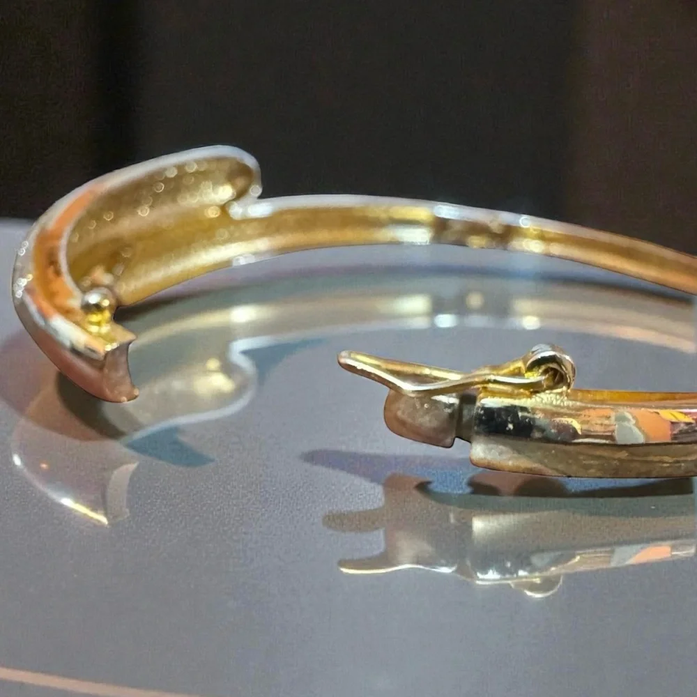 PAVÉ DOME CRYSTAL GOLD TWO-TONE BANGLE BRACELET. NWOT. - Picture 14 of 14